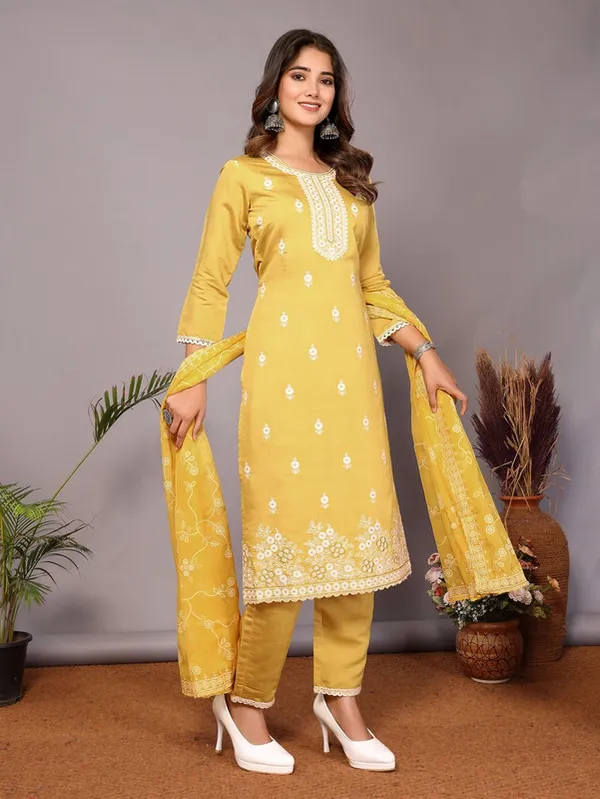 Women's_Chanderi_Embroidery_Straight_Kurta_Pant_With_Dupatta