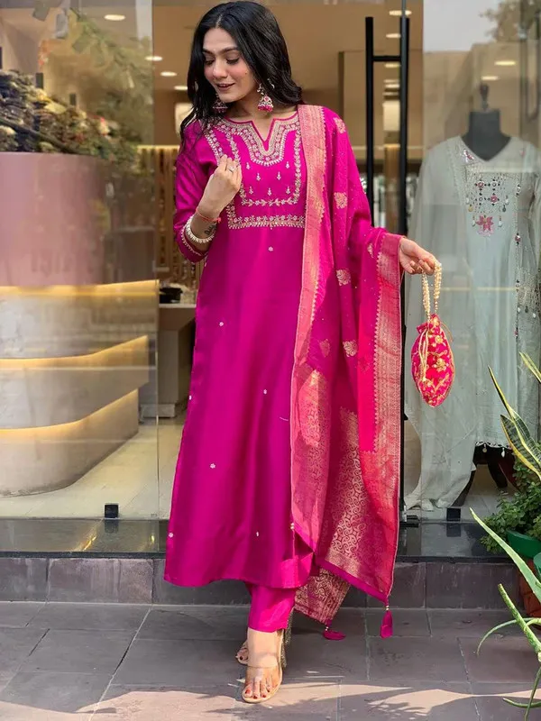 Women's_Chanderi_Embroidery_Straight_Kurta_Pant_With_Dupatta