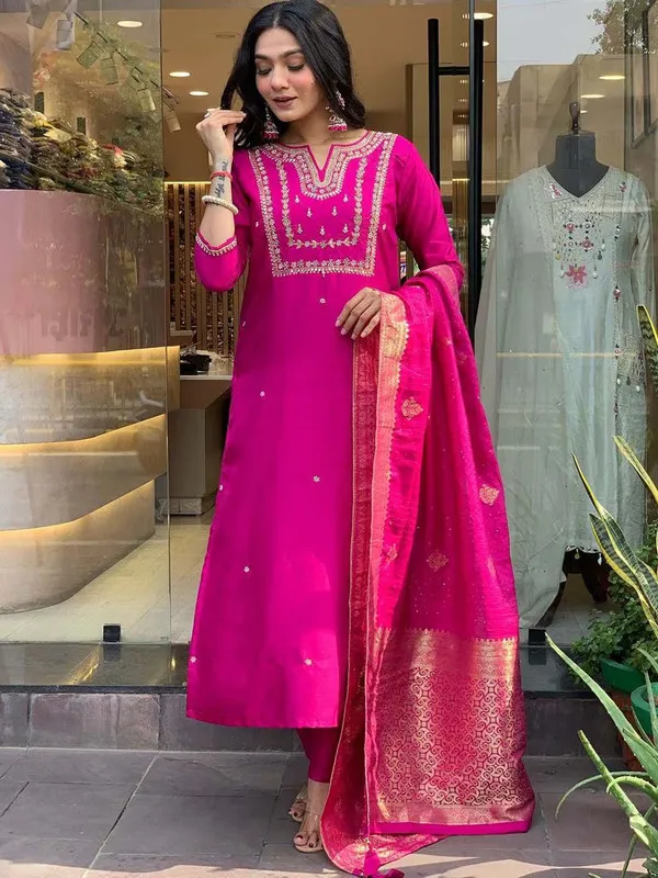 Women's_Chanderi_Embroidery_Straight_Kurta_Pant_With_Dupatta
