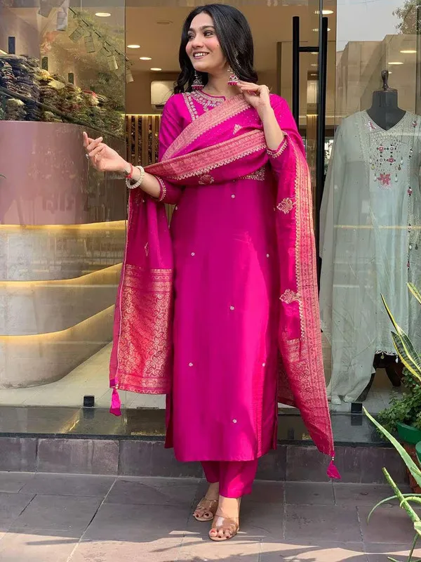 Womens_Chanderi_Embroidery_Straight_Kurta_Pant_With_Dupatta