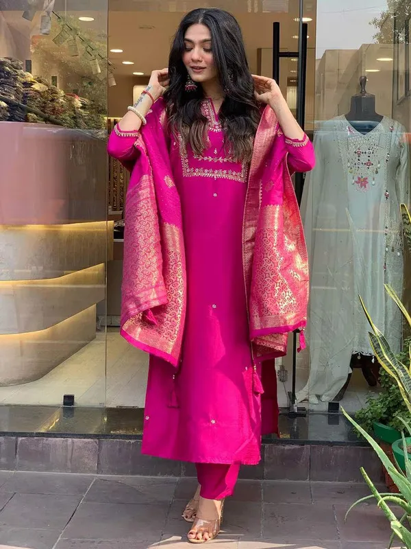 Womens_Chanderi_Embroidery_Straight_Kurta_Pant_With_Dupatta