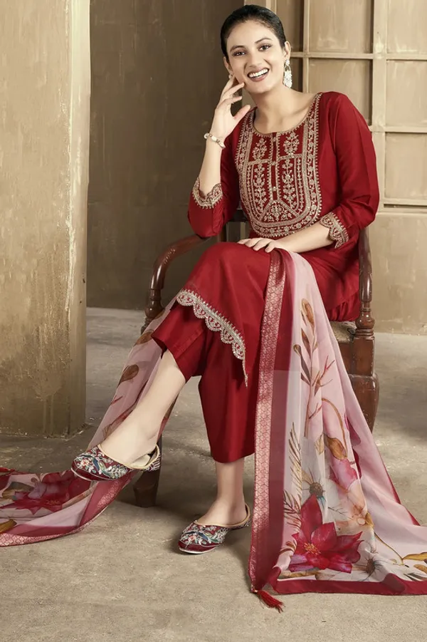 Womens_Chanderi_Embroidered_Straight_Kurta_Pant_With_Dupatta