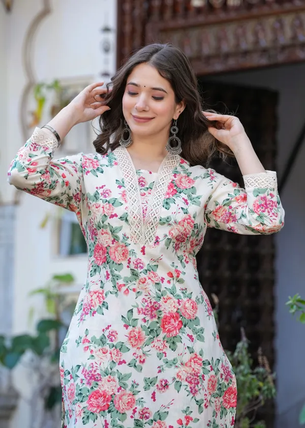 Womens_Cotton_Floral_Print_Straight_Kurta_With_Pant