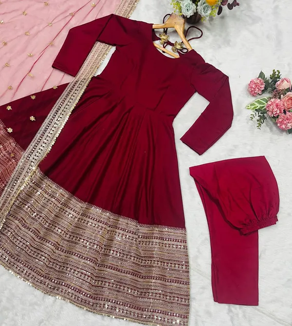 Women's_Maroon_Rayon_Codding_Embroidered_Anarkali_Salwarsuit_With_Dupatta