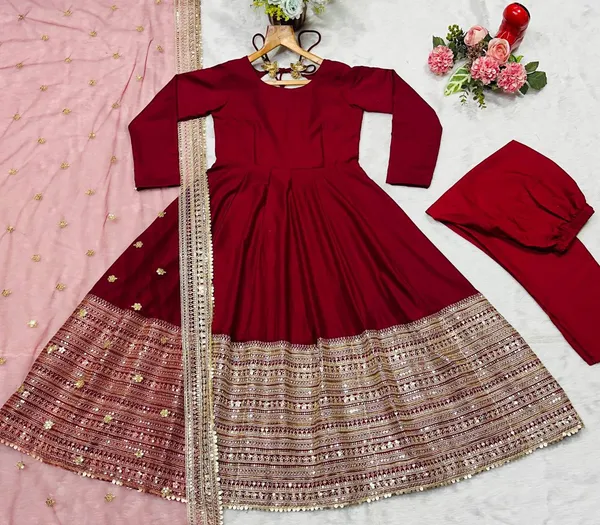 Women's_Maroon_Rayon_Codding_Embroidered_Anarkali_Salwarsuit_With_Dupatta