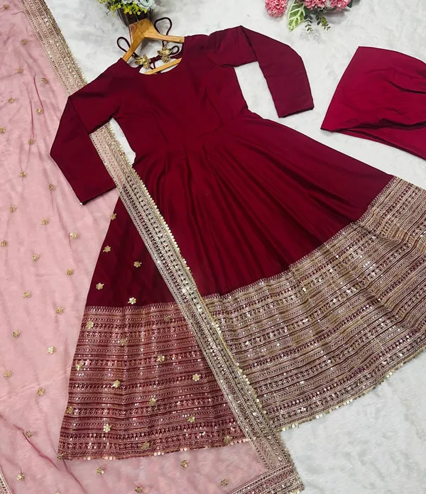 Women's_Maroon_Rayon_Codding_Embroidered_Anarkali_Salwarsuit_With_Dupatta