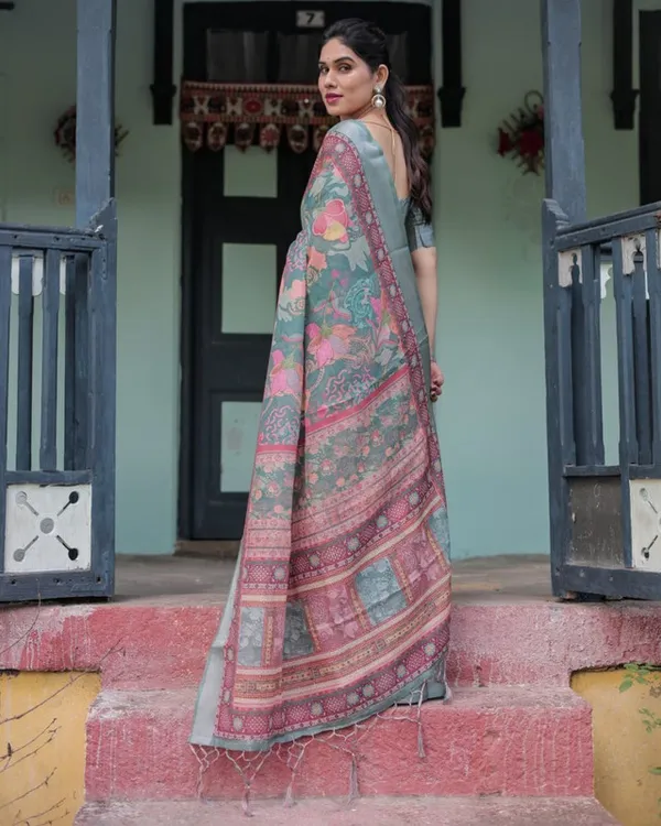Premium_Multi-Color_Ethnic_Print_Linen_Cotton_Saree_with_Unstitched_Blouse