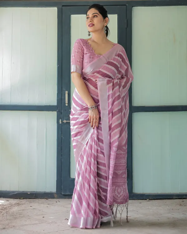 Soft_Mauve_Diagonal_Stripe_Elegant_Daily_Wear_Linen_Cotton_Saree_with_Unstitched_Blouse