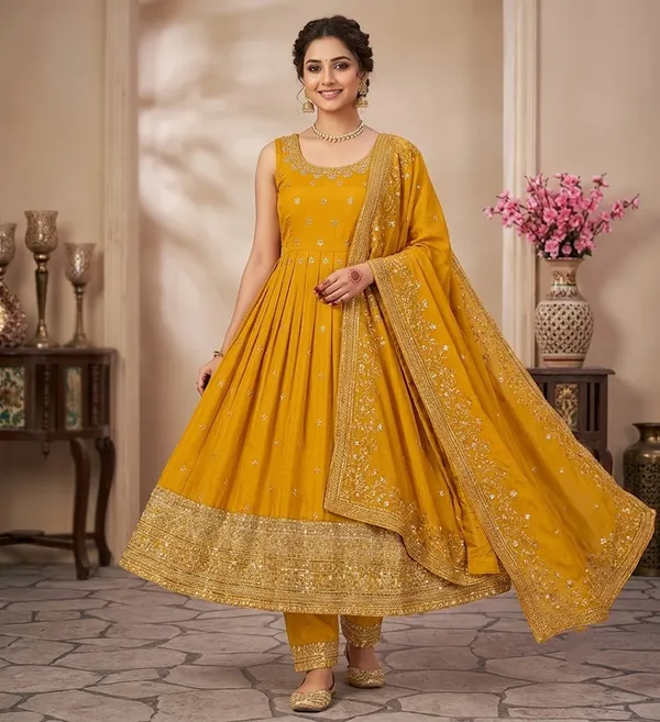 Womens_Vichitra_Silk_Embroidery_Anarkali_Kurta_Pant_With_Dupatta