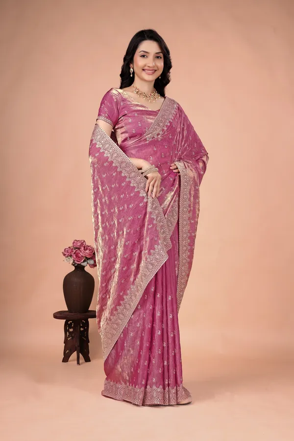 Pink_Satin_Embroidered_Border_Saree_For_Women