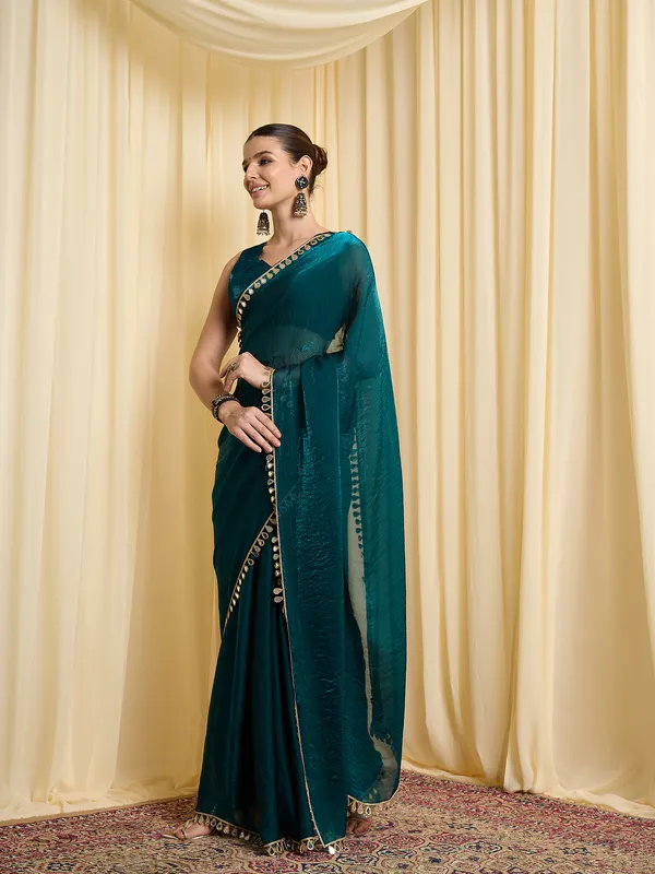 Teal_Satin_Embellished_Saree_For_Women