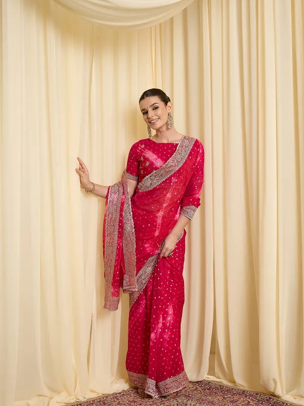Red_Satin_Embellished_Saree_For_Women