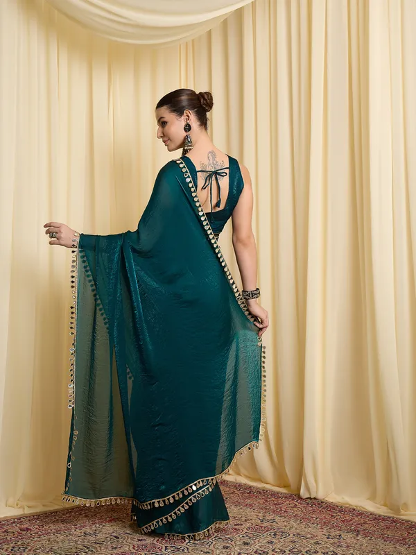 Teal_Satin_Embellished_Saree_For_Women