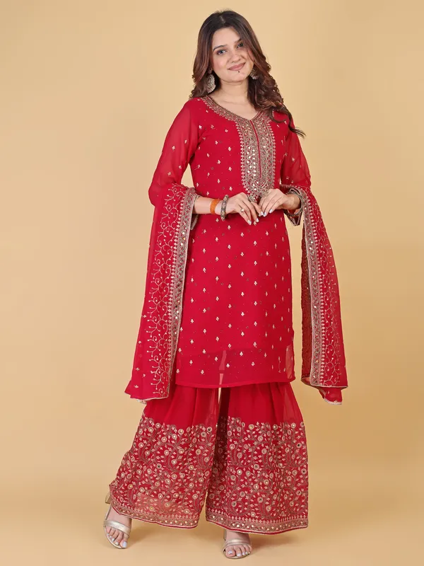 Red_Cotton_Embroidered_Sharara_Suit_Set_For_Women
