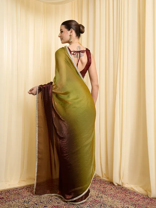 Green_Brown_Satin_Traditional_Saree_For_Women
