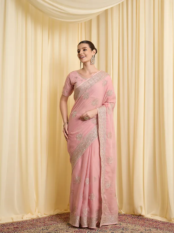 Pink_Satin_Floral_Embroidered_Saree_For_Women