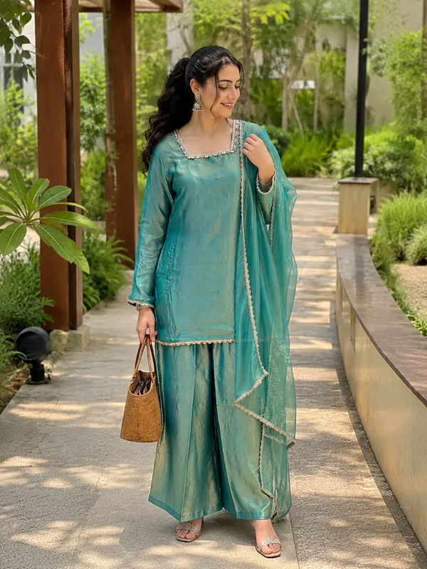 Aqua_Satin_Straight_Fit_Kurta_Wide-Leg_Pants_Dupatta_Set_For_Women