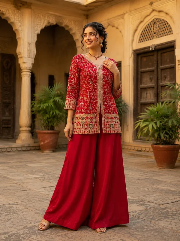 Red_Satin_Embroidered_Kurta_Palazzo_Set_For_Women