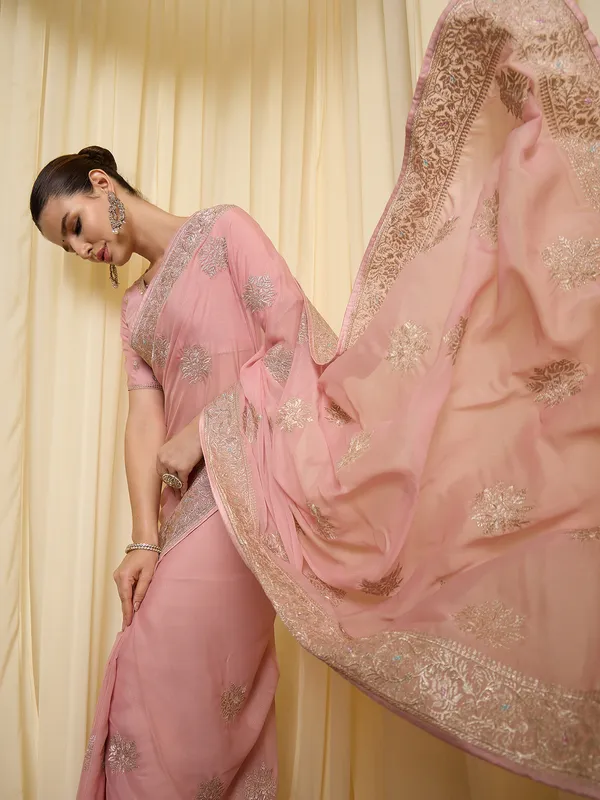 Pink_Satin_Floral_Embroidered_Saree_For_Women