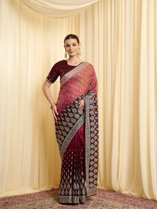 Maroon_Satin_Embroidered_Blouse_For_Women