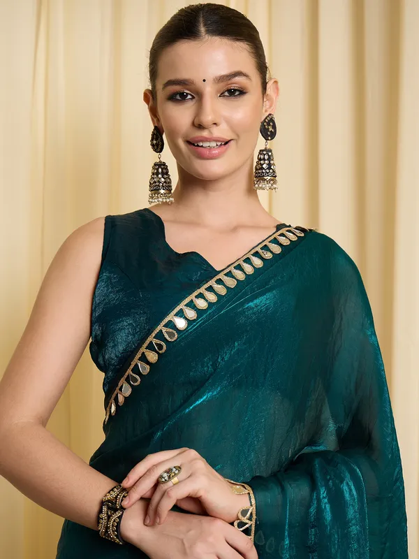 Teal_Satin_Embellished_Saree_For_Women