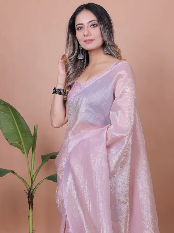 Lavender_Pink_Satin_Tissue_Draped_Saree_For_Women