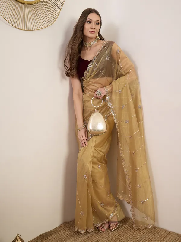 Golden_Beige_Satin_Embellished_Saree_For_Women