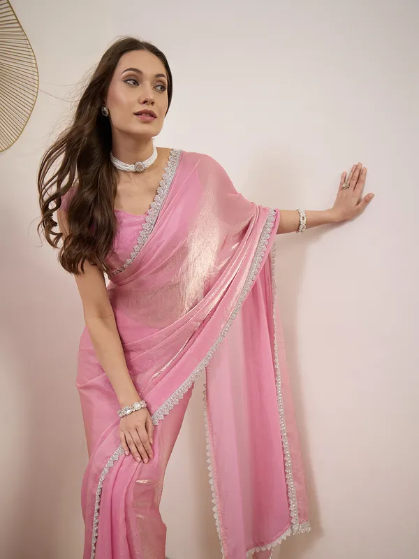 Pink_Satin_Lace_Border_Saree_For_Women