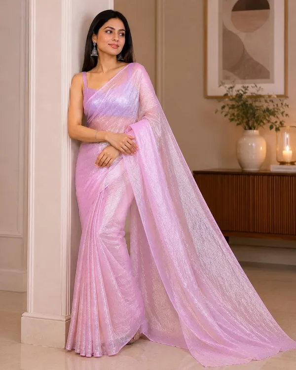 Pink_Satin_Shimmer_Floral_Saree_For_Women