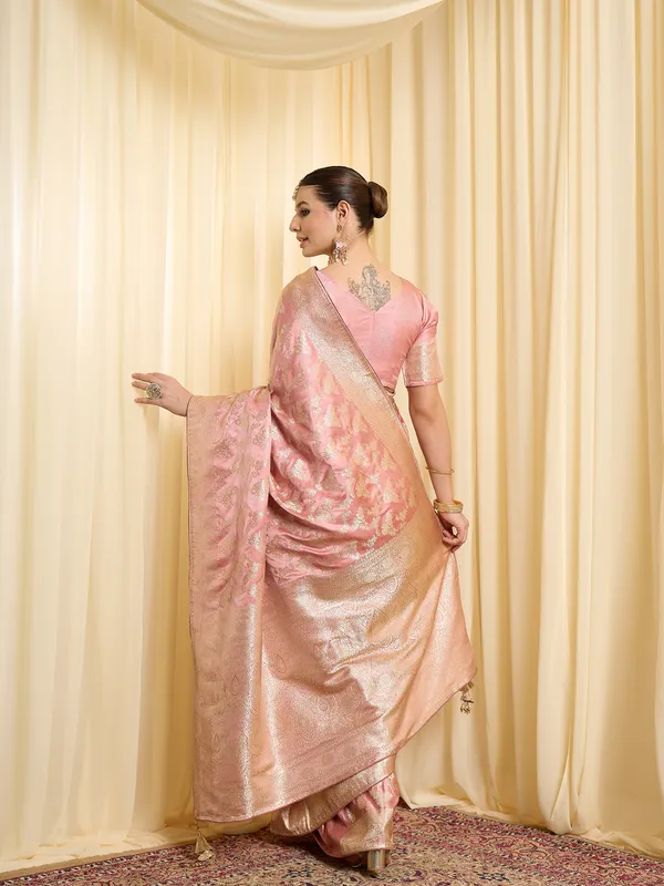 Pink_Satin_Brocade_Woven_Saree_With_Blouse_For_Women