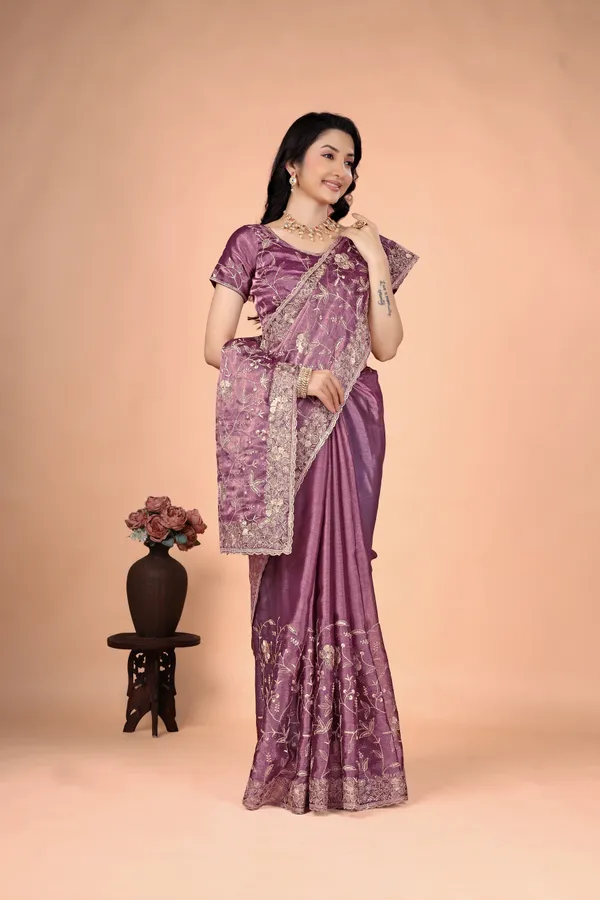 Purple_Satin_Floral_Embroidered_Saree_For_Women