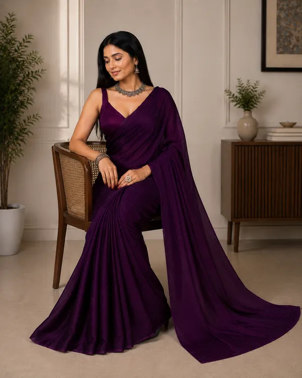Purple_Satin_Draped_Saree_For_Women