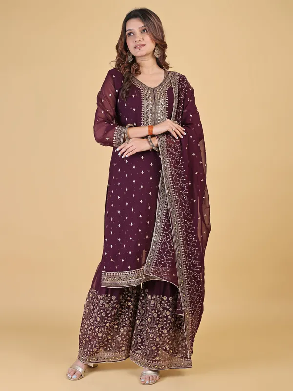 Maroon_Cotton_Embroidered_Sharara_Kurta_Set_For_Women