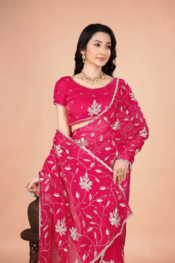 Pink_Satin_Silver_Floral_Embroidered_Saree_For_Women