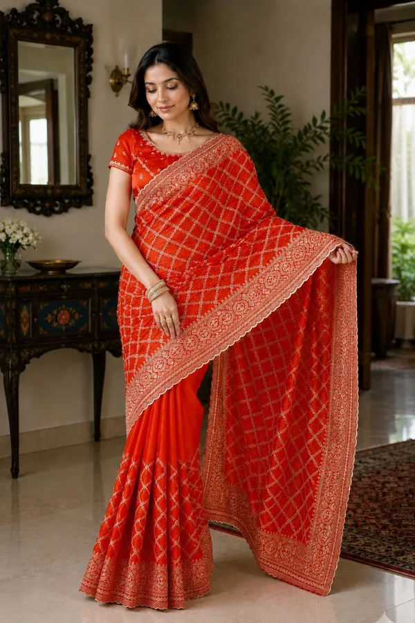 Red_Satin_Geometric_Printed_Ethnic_Saree_For_Women