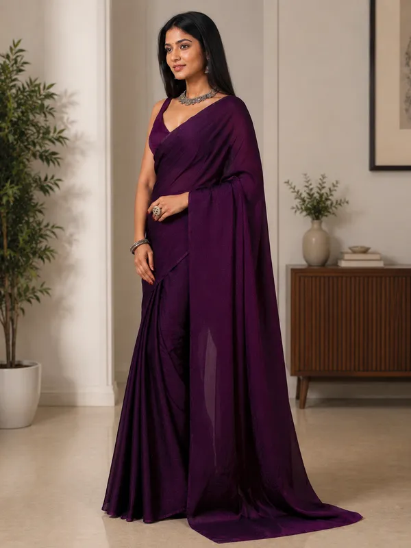 Purple_Satin_Draped_Saree_For_Women