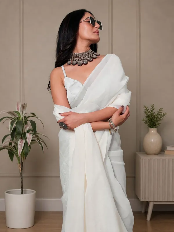 White_Satin_Sheer_Draped_Saree_For_Women