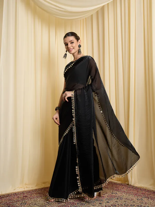 Black_Satin_Textured_Saree_For_Women