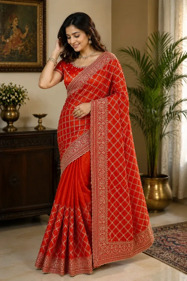Red_Satin_Geometric_Printed_Ethnic_Saree_For_Women