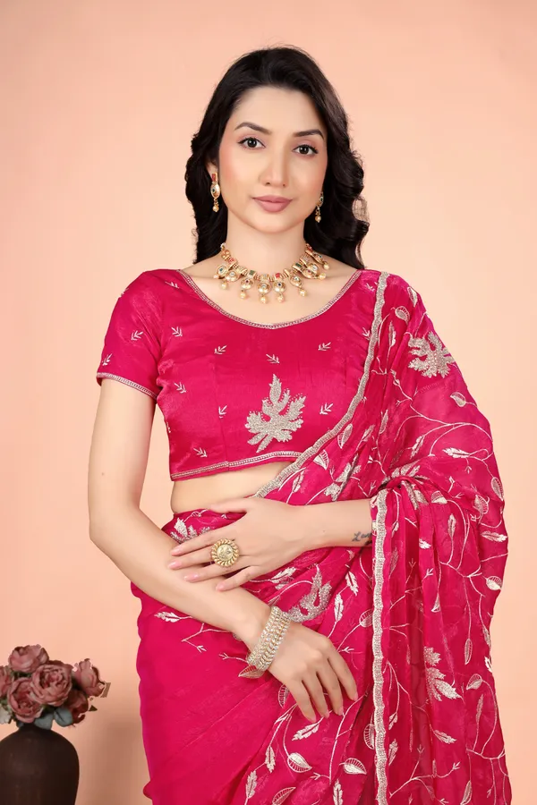 Pink_Satin_Silver_Floral_Embroidered_Saree_For_Women