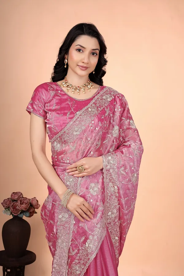Pink_Satin_Silver_Embroidered_Saree_For_Women