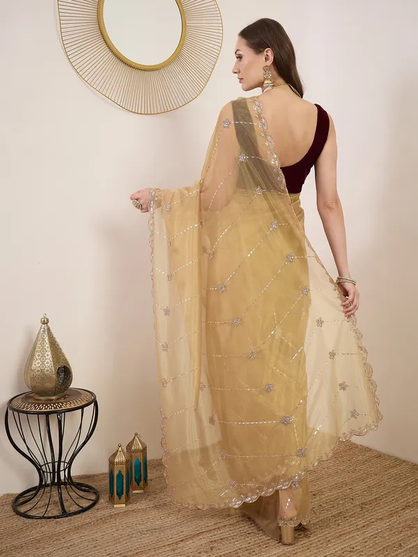 Golden_Beige_Satin_Embellished_Saree_For_Women