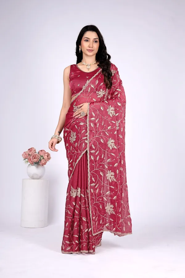 Maroon_Satin_Floral_Embroidered_Saree_For_Women