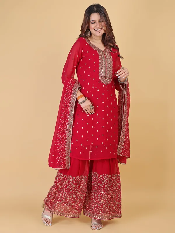 Red_Cotton_Embroidered_Sharara_Suit_Set_For_Women