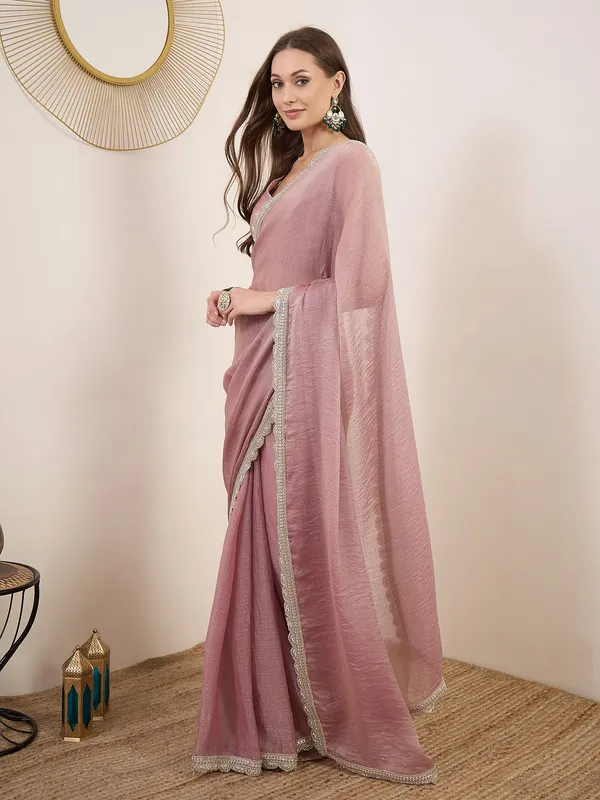 Pink_Satin_Scalloped_Border_Saree_For_Women