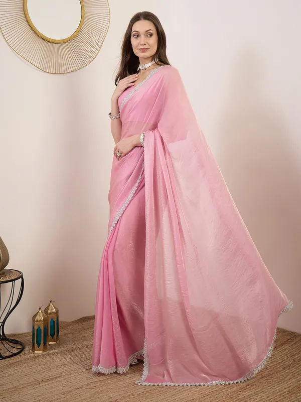 Pink_Satin_Lace_Border_Saree_For_Women
