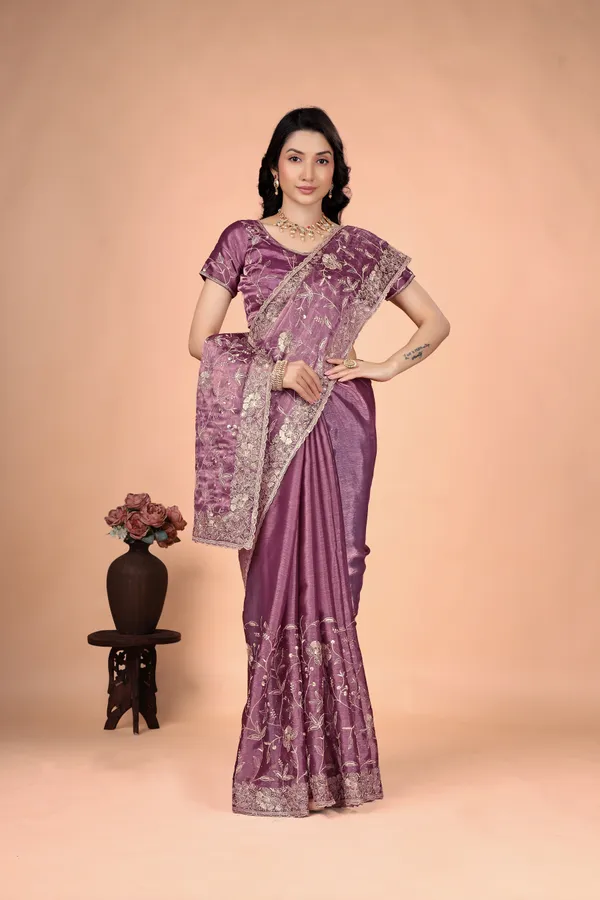 Purple_Satin_Floral_Embroidered_Saree_For_Women