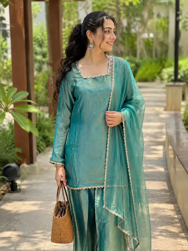 Aqua_Satin_Straight_Fit_Kurta_Wide-Leg_Pants_Dupatta_Set_For_Women