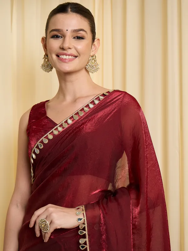 Maroon_Satin_Sheer_Embellished_Saree_For_Women
