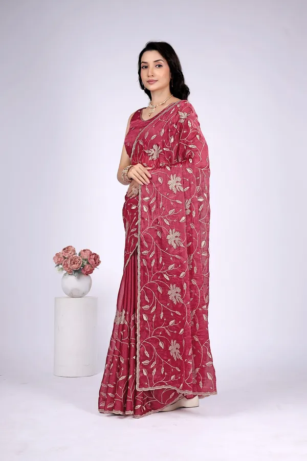 Maroon_Satin_Floral_Embroidered_Saree_For_Women